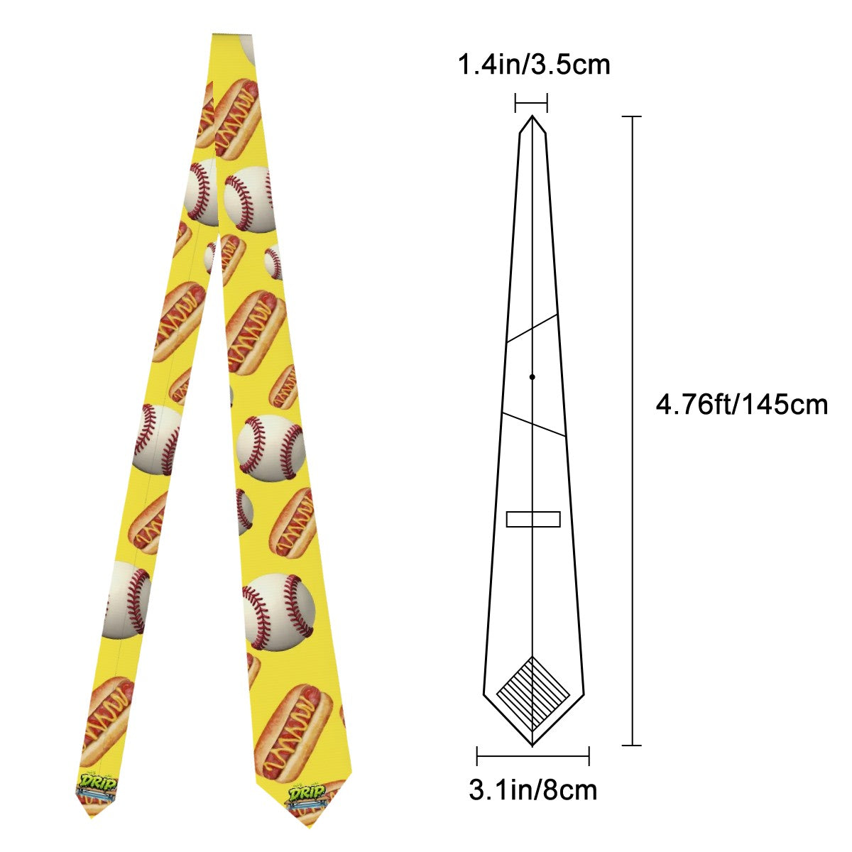 Game Day Tie - Baseballs and Hotdogs Yellow