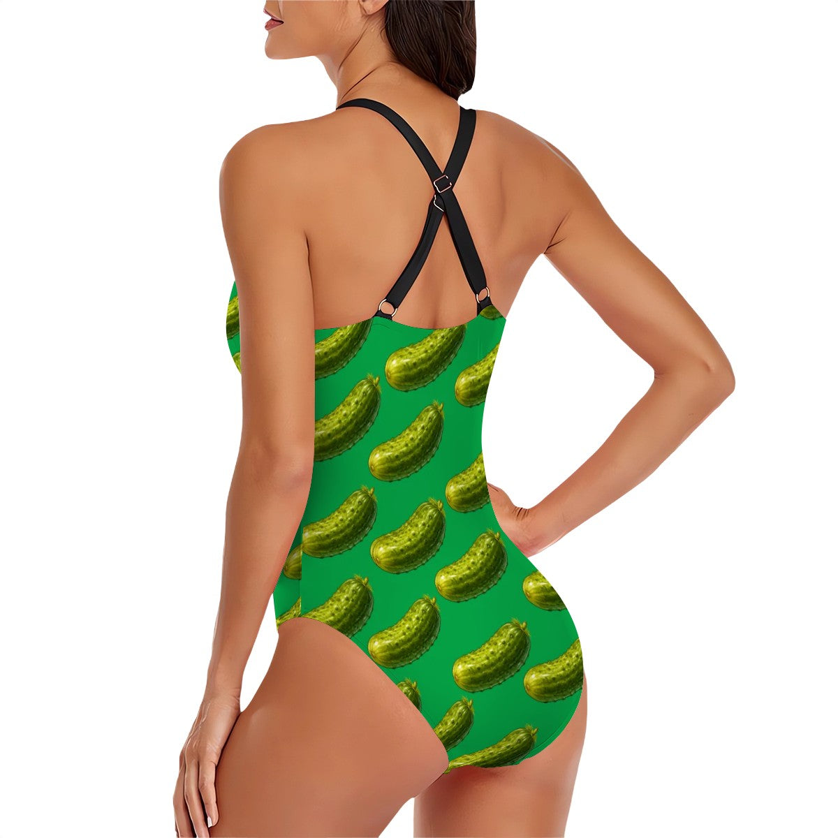 Cross-Back One Piece Swimsuit Women - Pickled Green