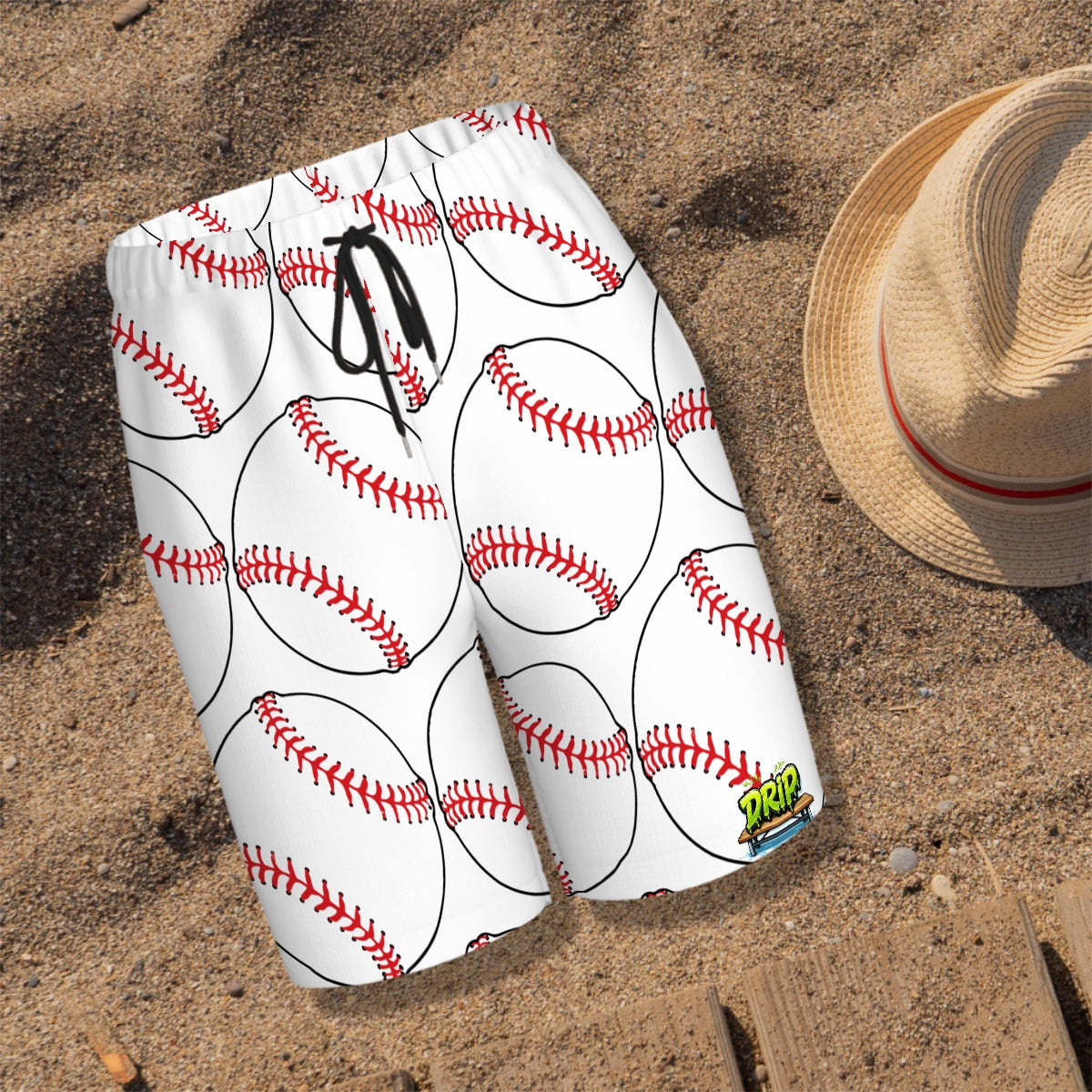 Youth Swim Shorts - Classic Baseball White