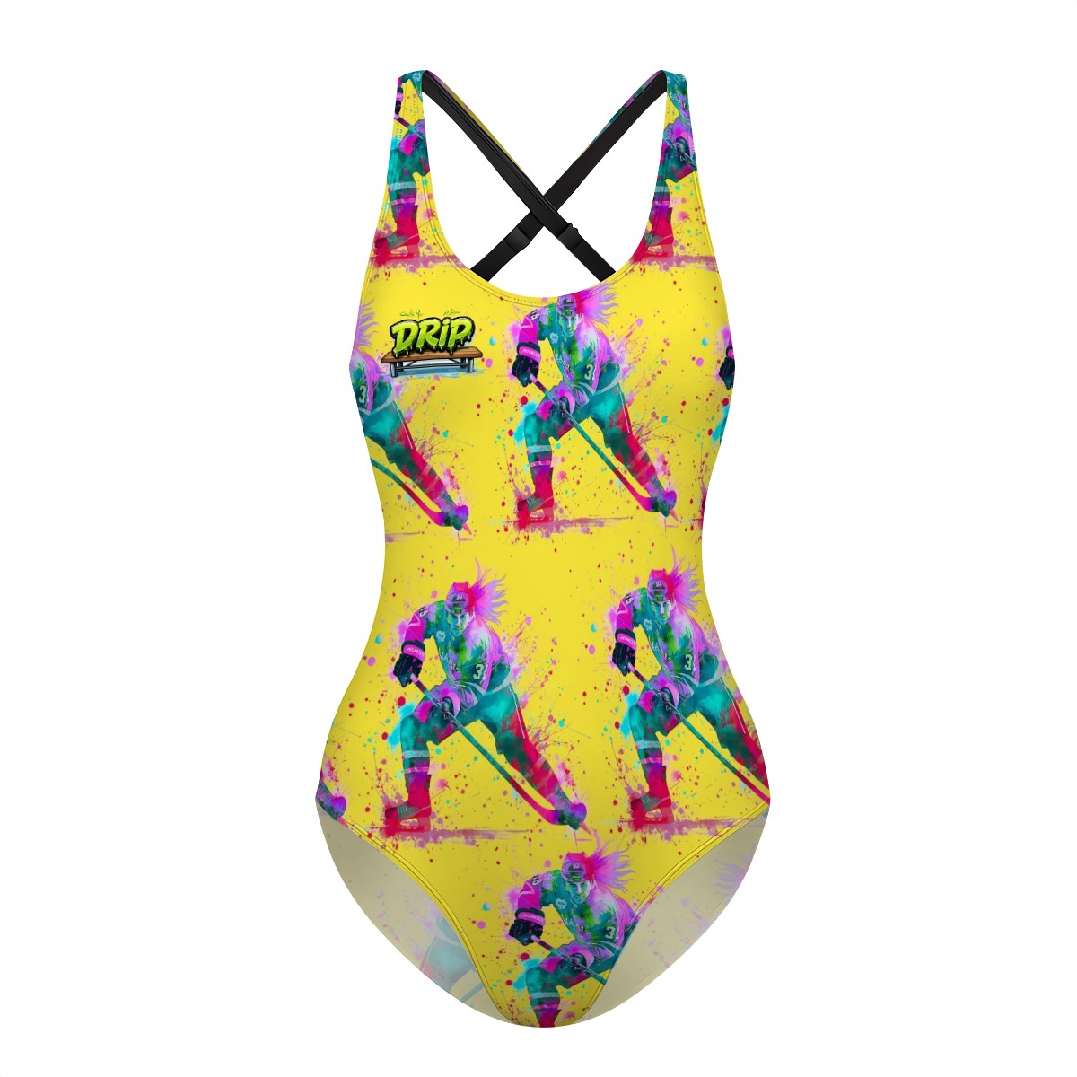 Cross-Back One Piece Swimsuit Women - Hockey Drip Flo Yellow