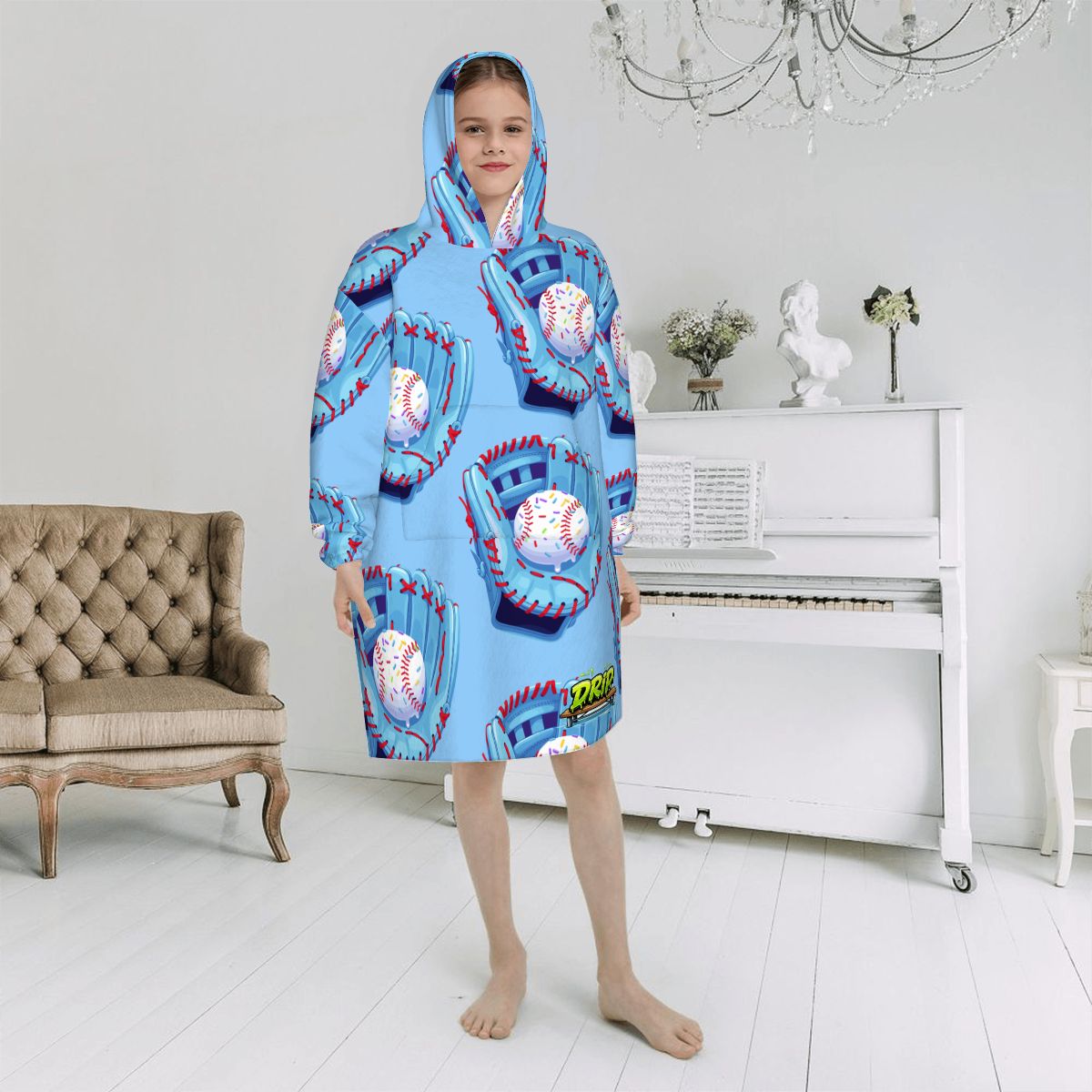 Youth Blanket Sweatshirt - Baseball Sprinkles Drip Ice Blue