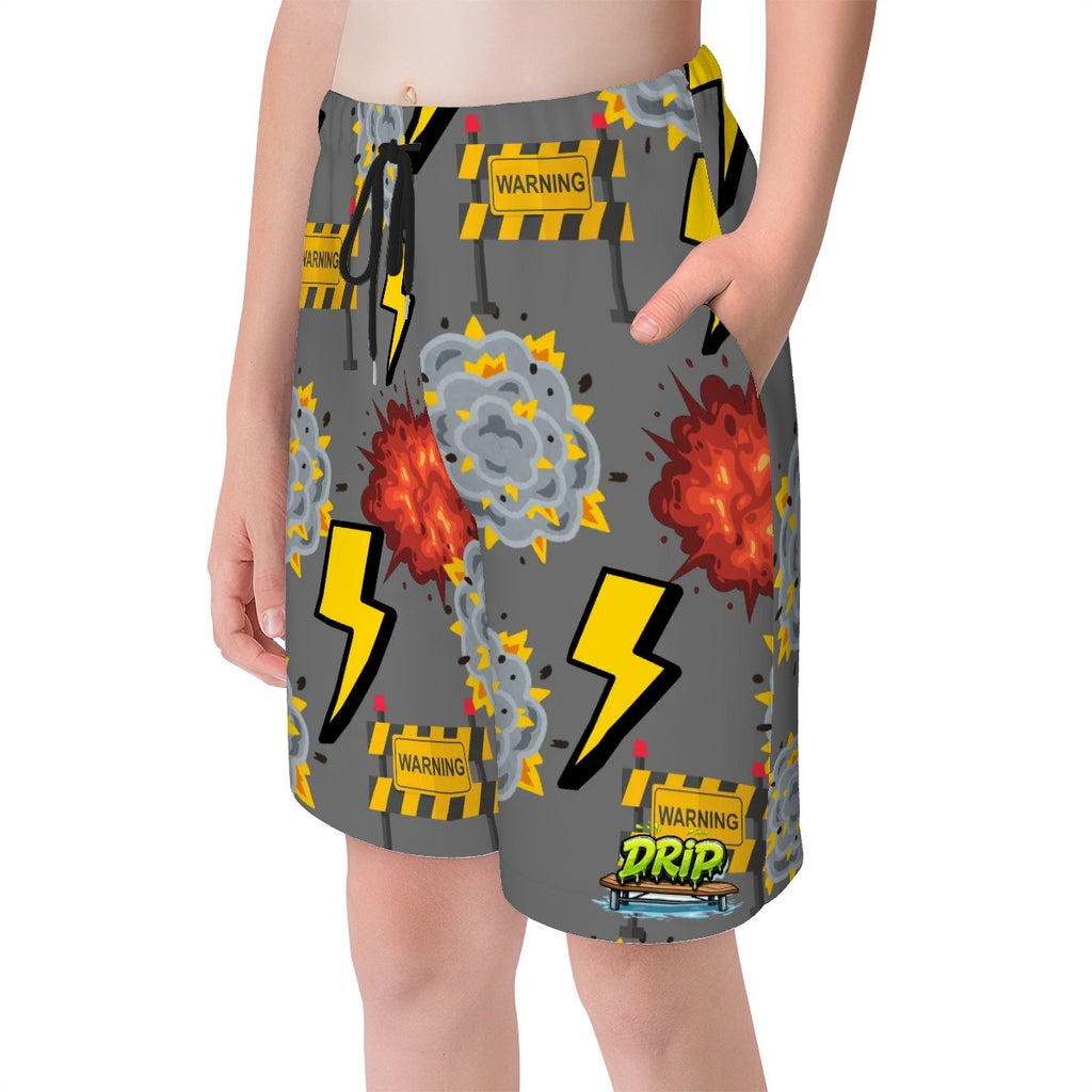 Youth Swim Shorts - I Come With a Warning Label Grey