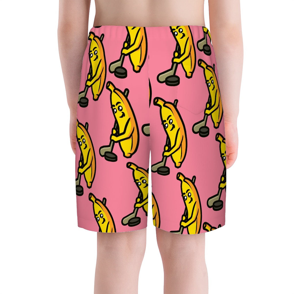 Youth Swim Shorts - Bananas for Hockey Pink