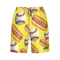 Men/Teen Swim Shorts - Baseballs and Hotdogs Yellow