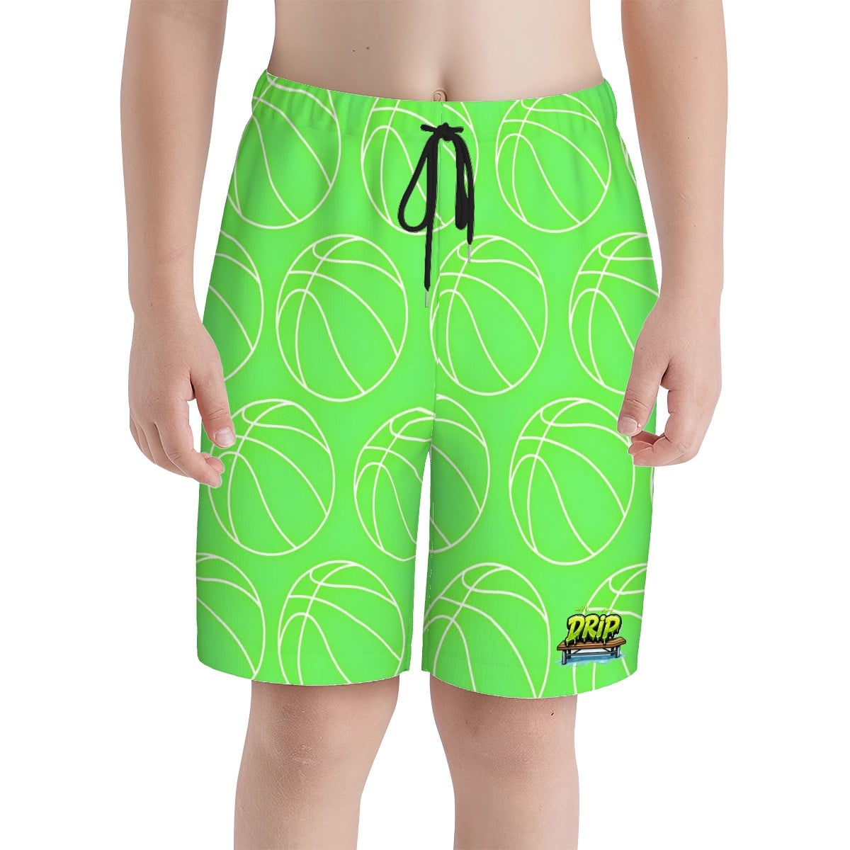Youth Swim Shorts - Neon Basketballs Hot Green