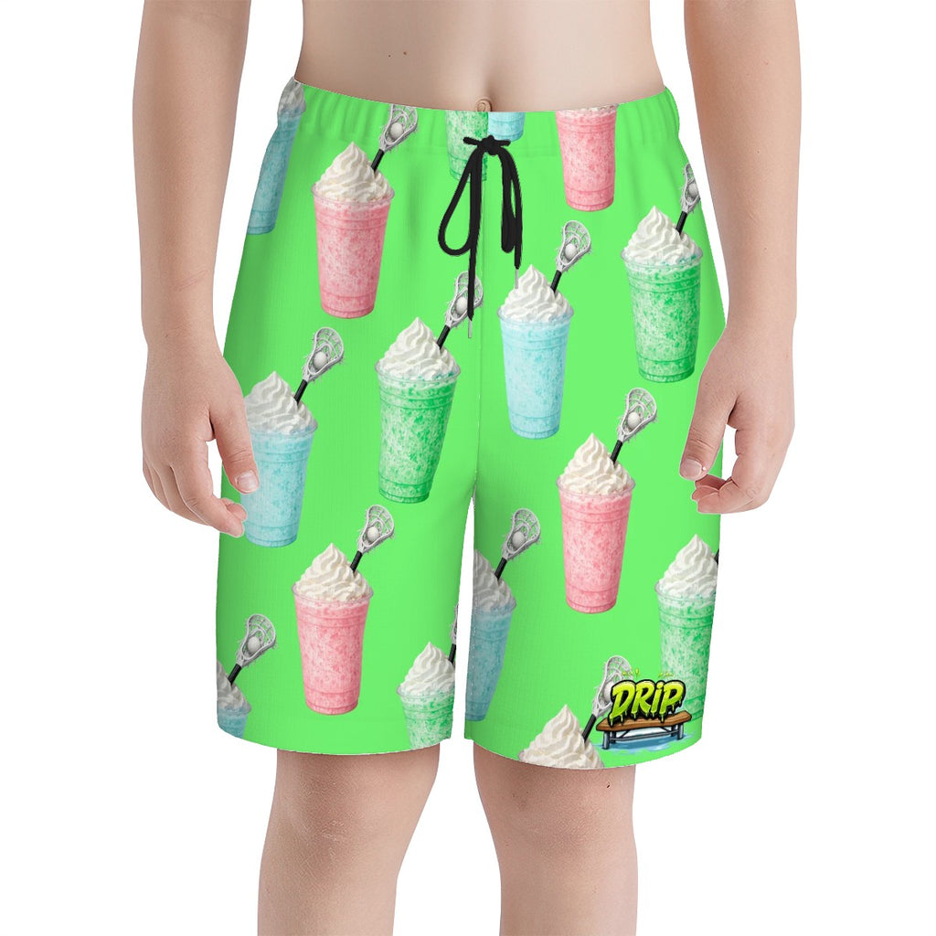 Youth Swim Shorts - Ice Cream Lacrosse Hot Green