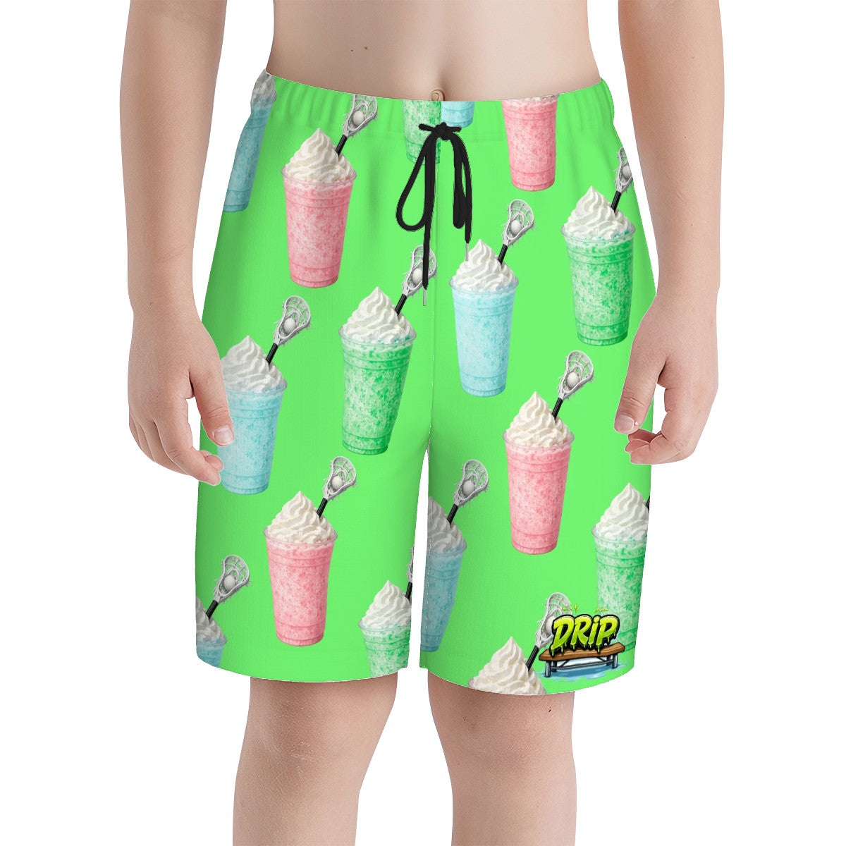 Youth Swim Shorts - Ice Cream Lacrosse Hot Green