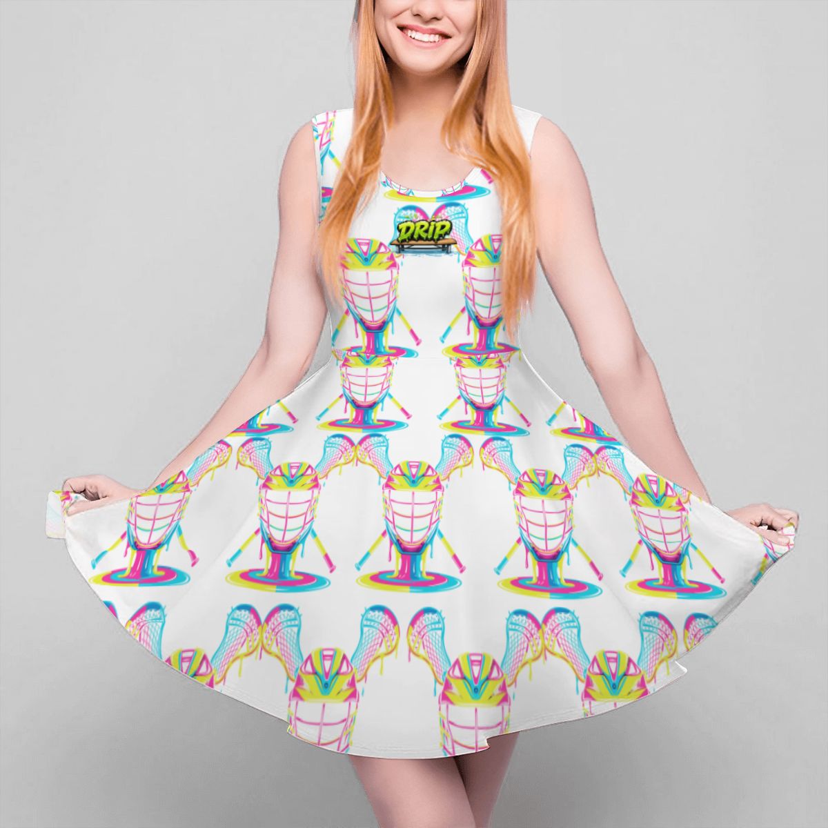 Women's Game Day Dress - Lacrosse Rainbow Drip White