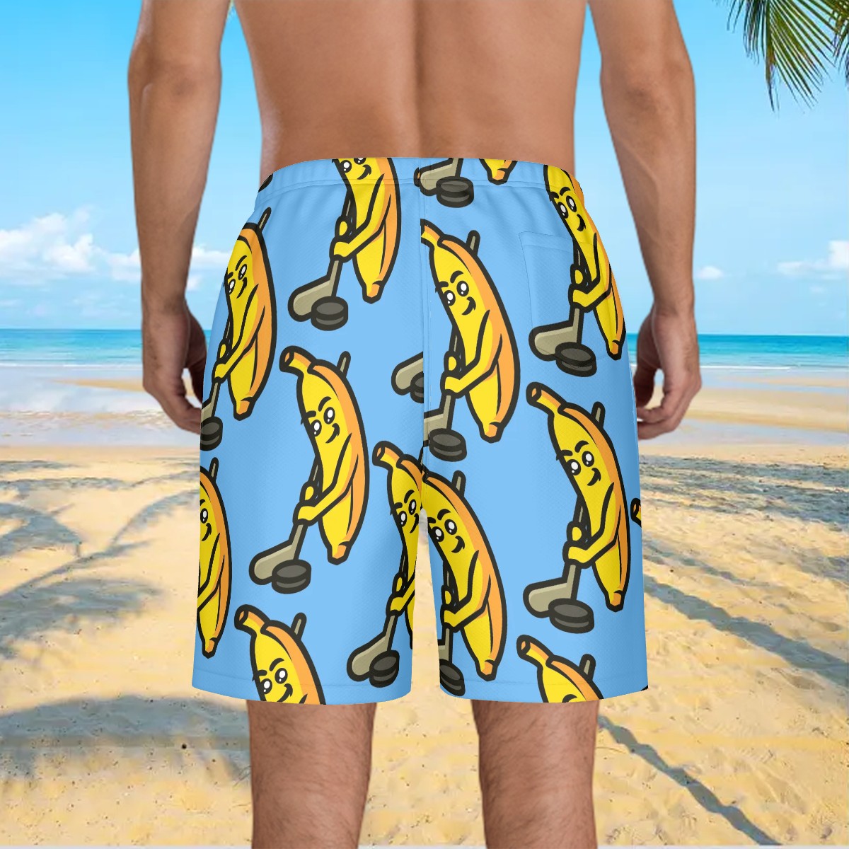 Men/Teen Swim Shorts - Bananas for Hockey Sky Blue