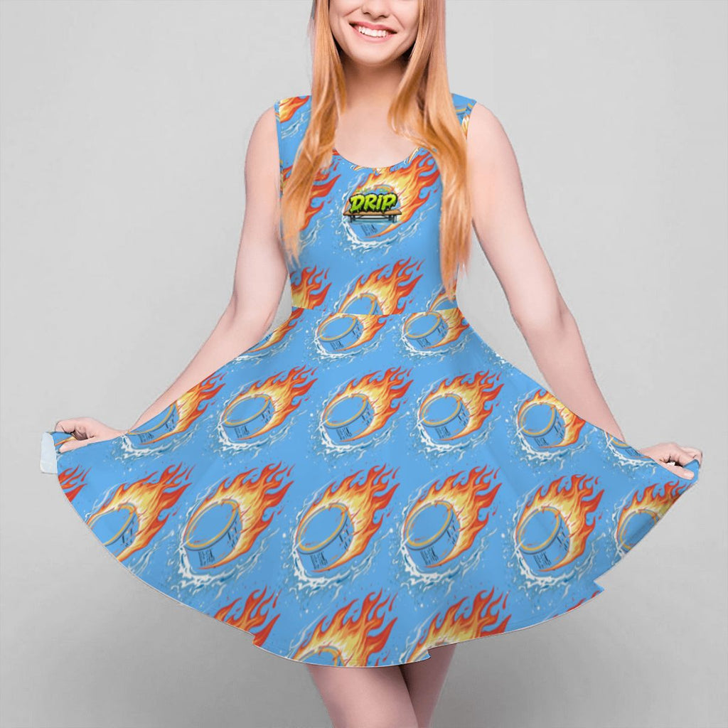 Women's Game Day Dress - Flamin Hockey Pucks Sky Blue