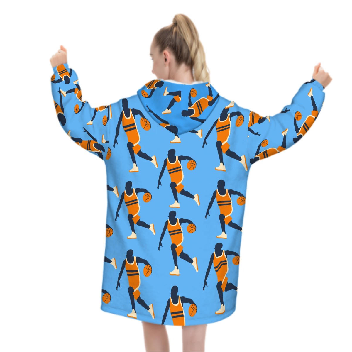 Adult Blanket Sweatshirt - Basketball Dribble Blue