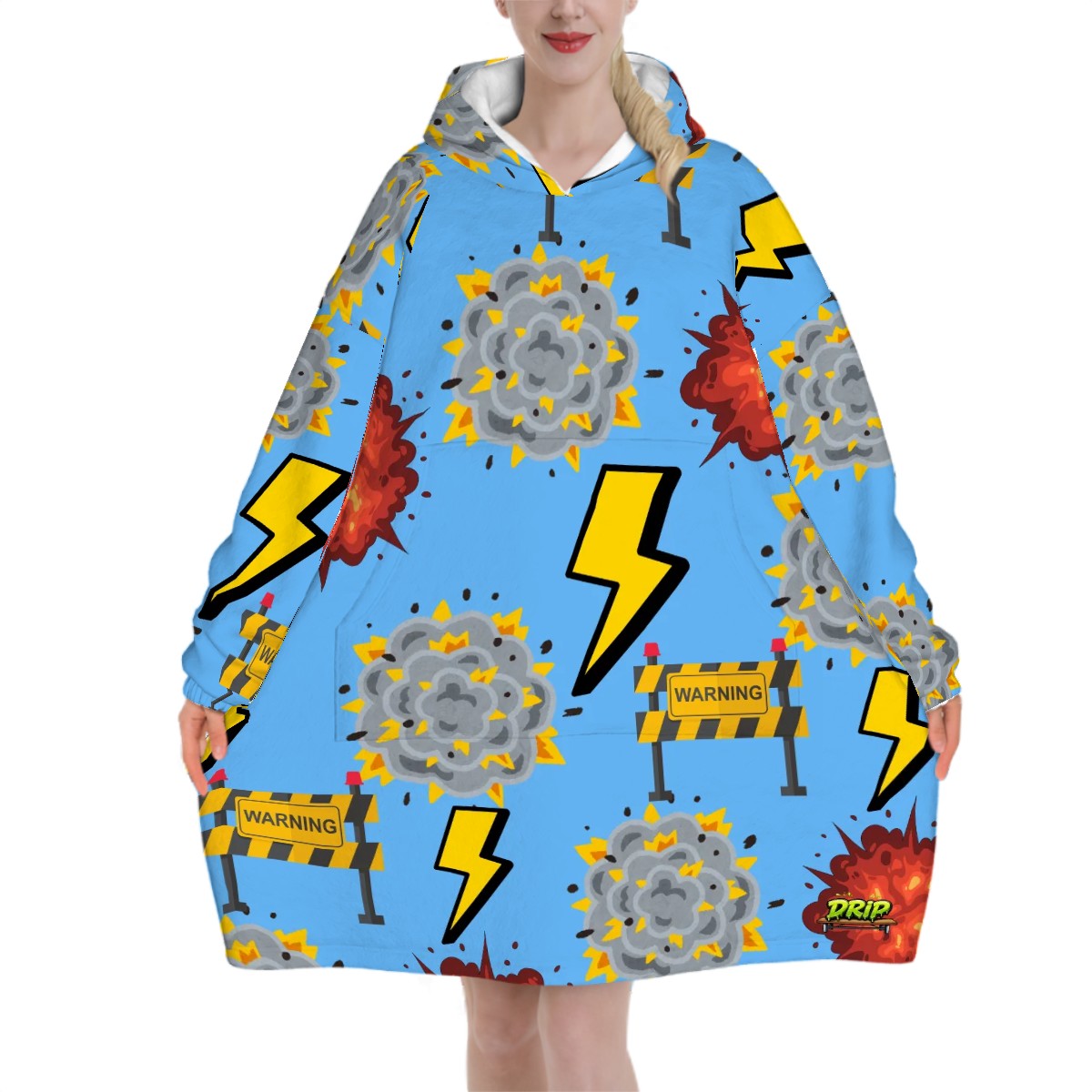 Adult Blanket Sweatshirt - I Come With a Warning Label Sky Blue