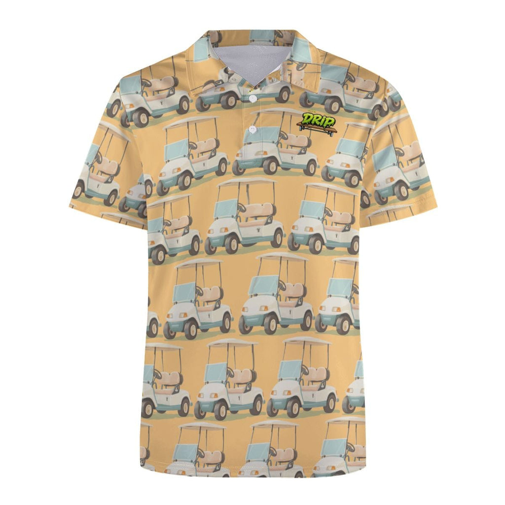 Uncle Golf Shirt - Golf Cart Sketch Vintage Gold