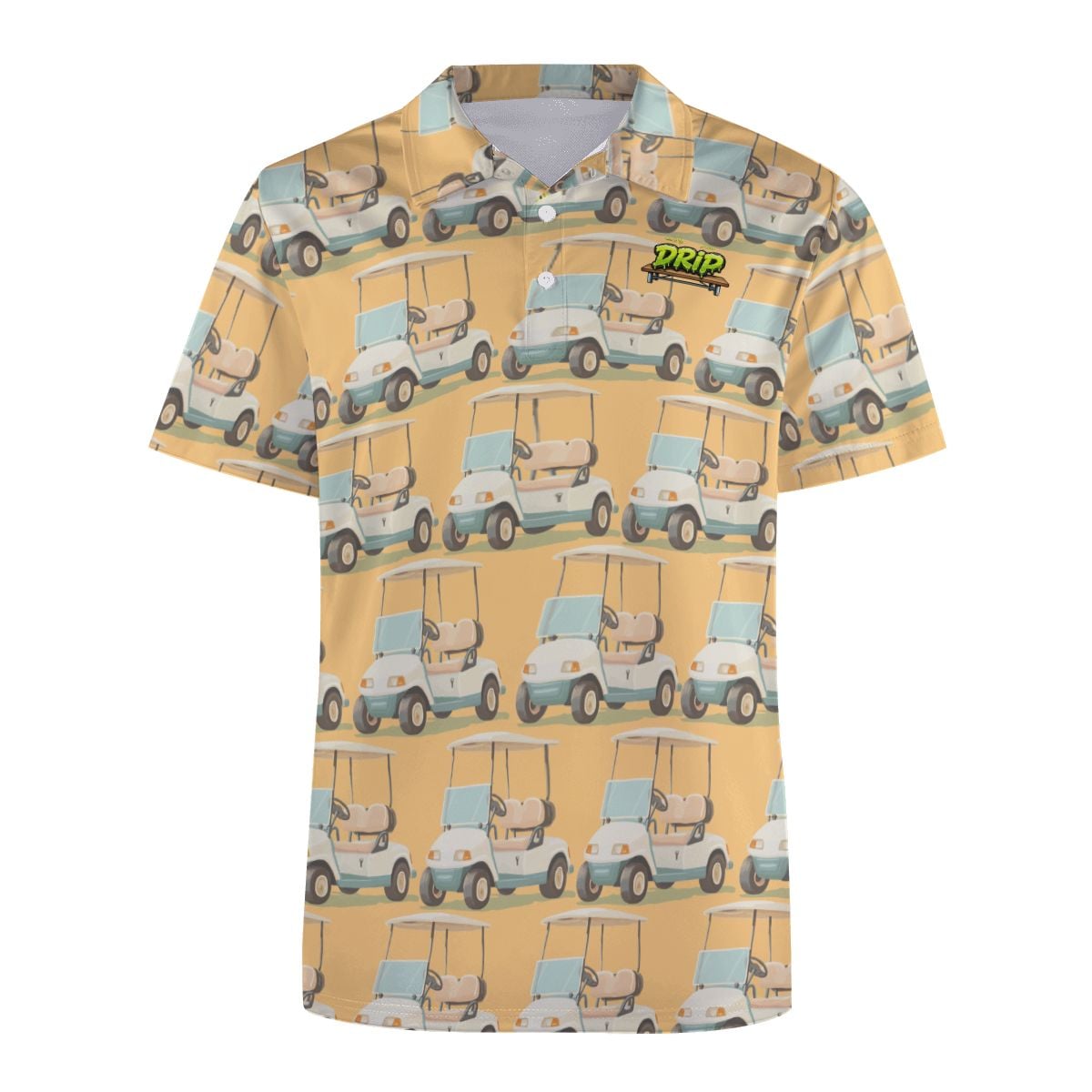 Uncle Golf Shirt - Golf Cart Sketch Vintage Gold