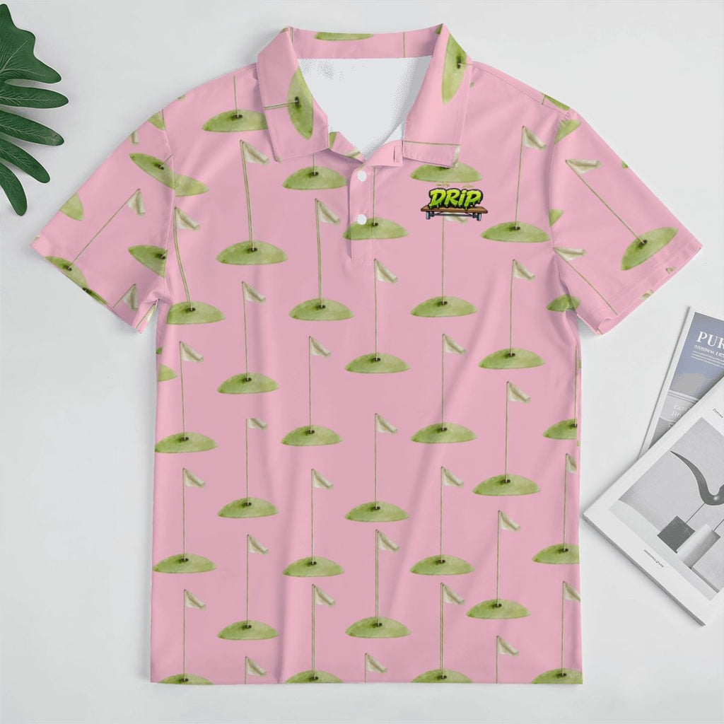 Uncle Golf Shirt - Hole Flag Sketch Pink