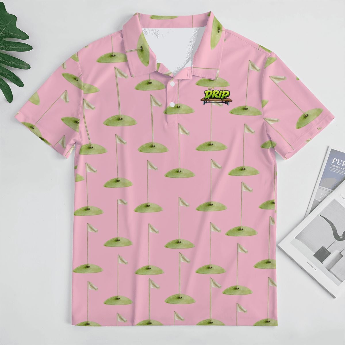 Uncle Golf Shirt - Hole Flag Sketch Pink