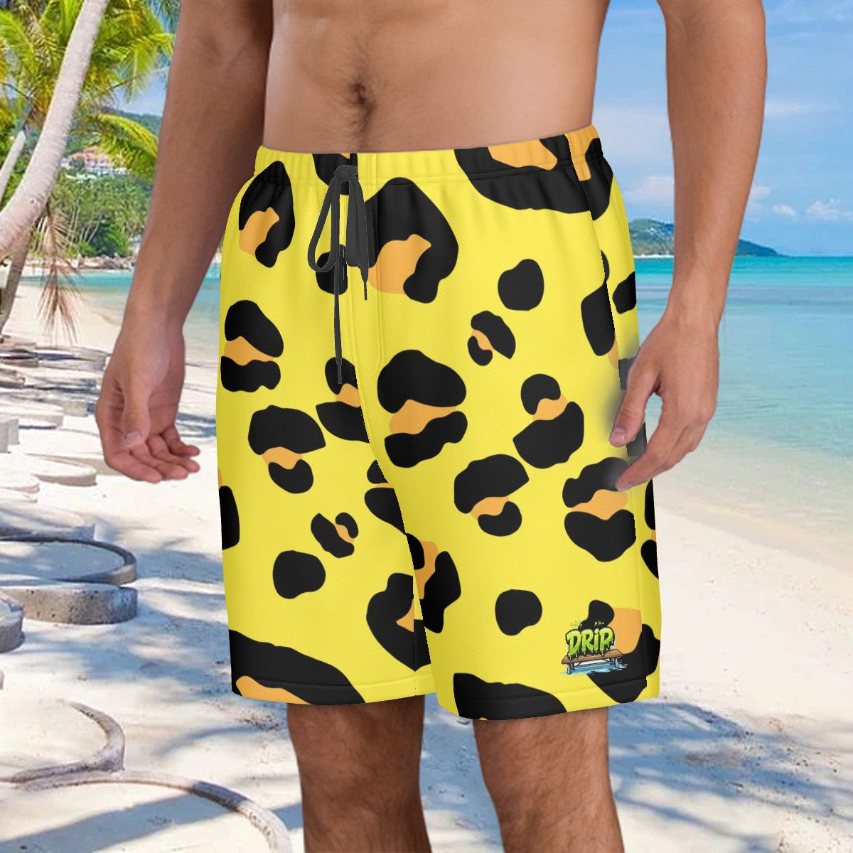 Men/Teen Swim Shorts - Drip Bench Leopard Yellow