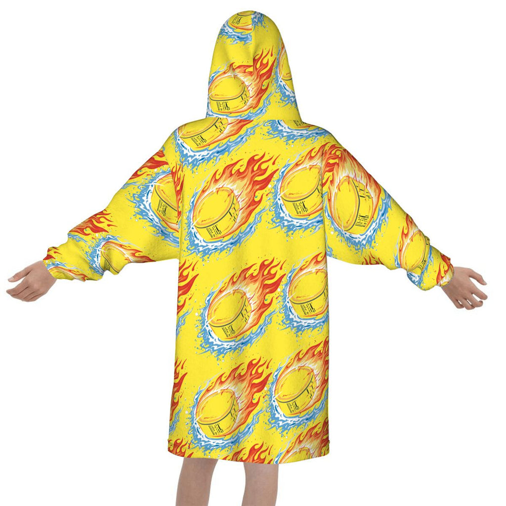 Youth Blanket Sweatshirt - Flamin Hockey Pucks Yellow