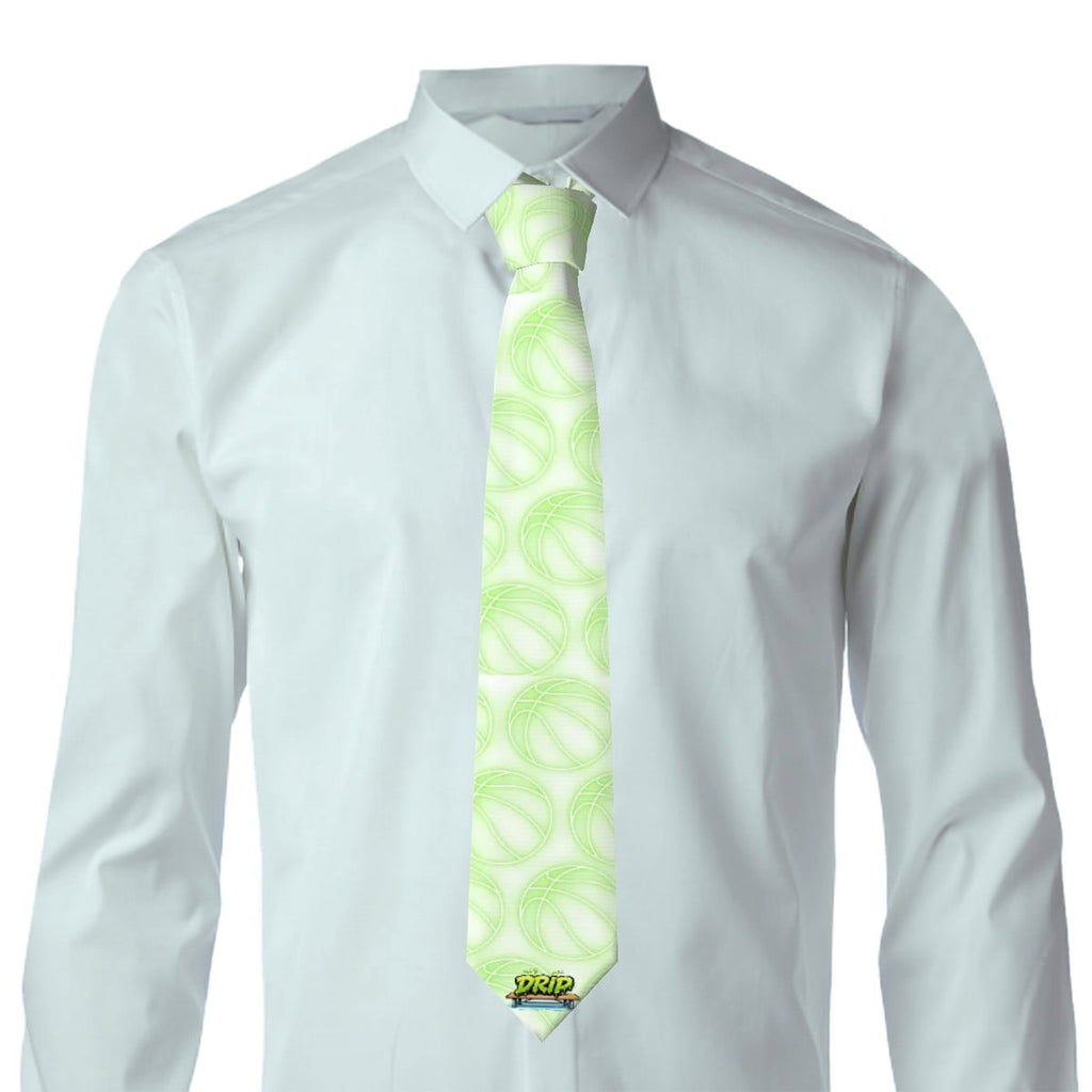 Game Day Tie - Neon Green Basketballs White