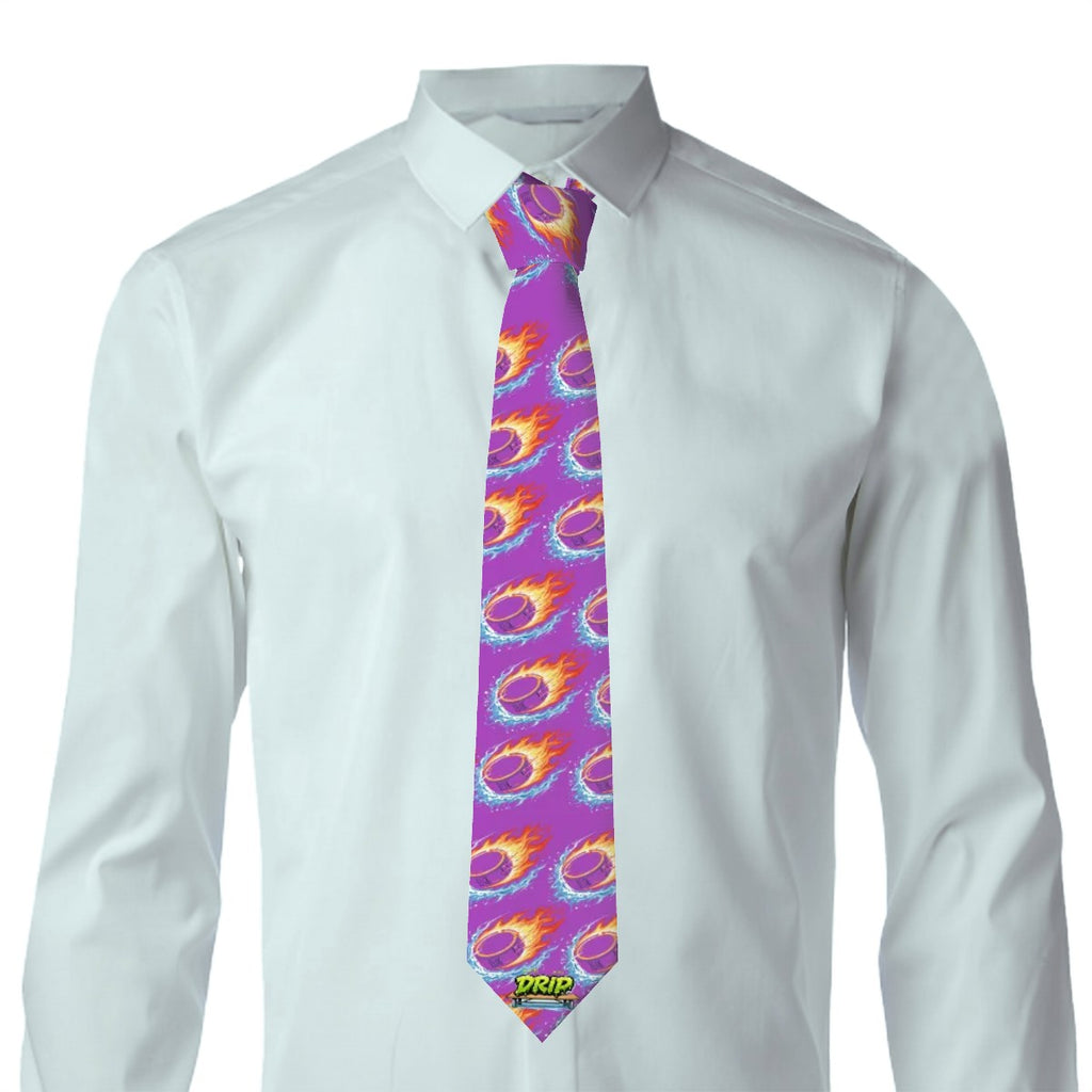 Game Day Tie - Flamin Hockey Pucks Purple