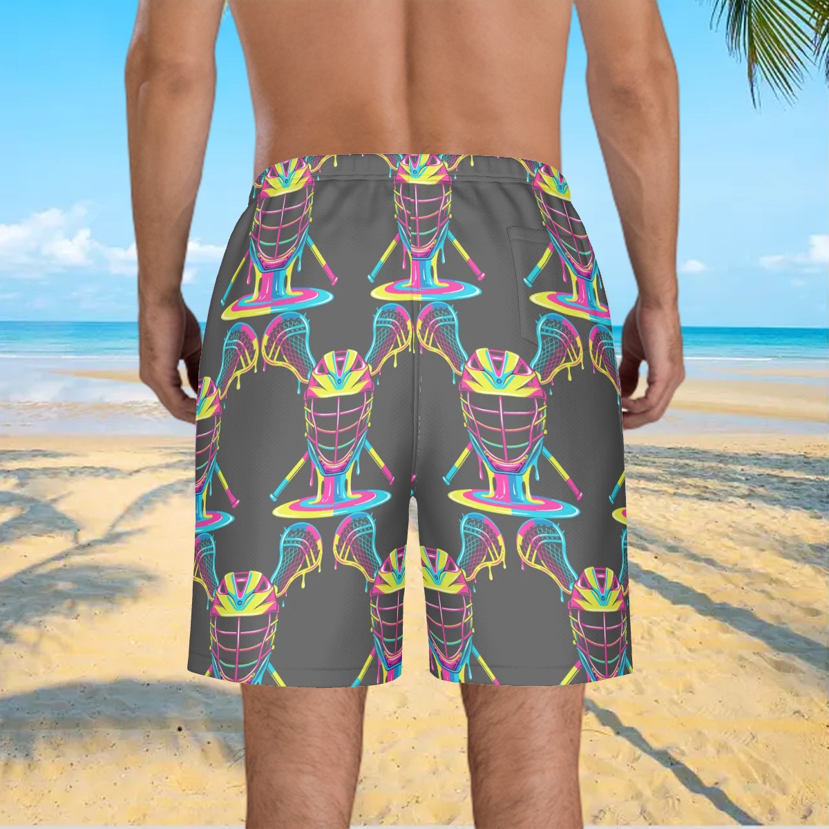 Men/Teen Swim Shorts - Lacrosse Rainbow Drip Charcoal