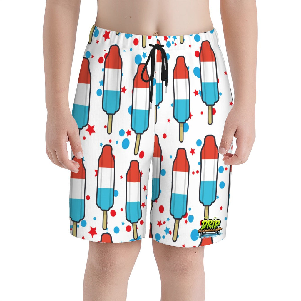 Youth Swim Shorts - Red White and Blue Pop White