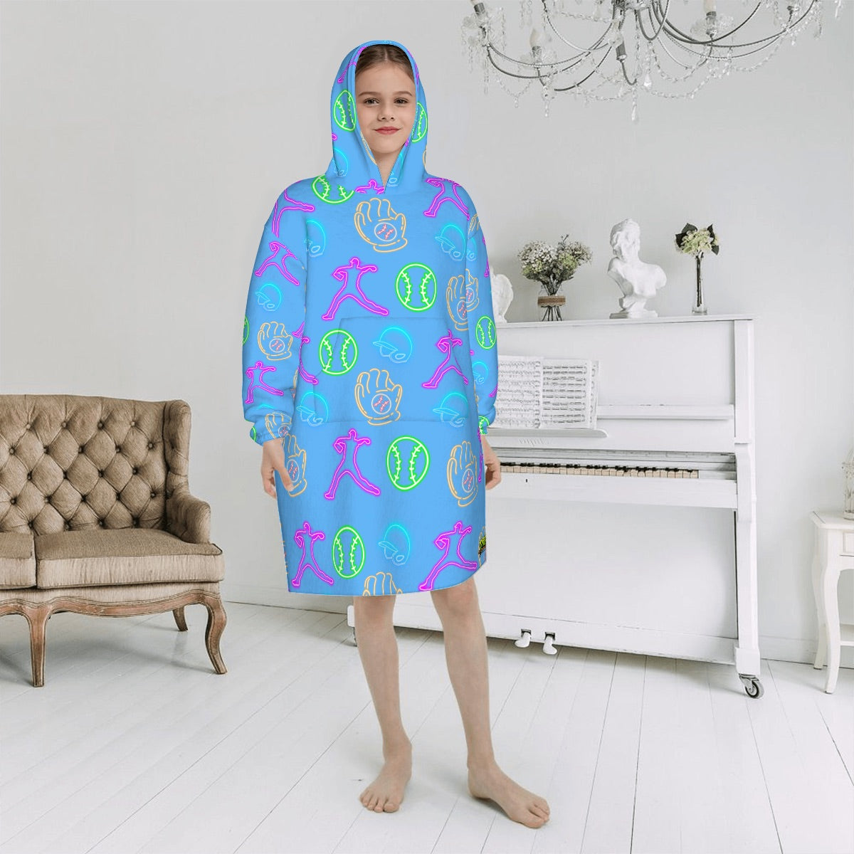 Youth Blanket Sweatshirt - Sky Blue Neon Lights