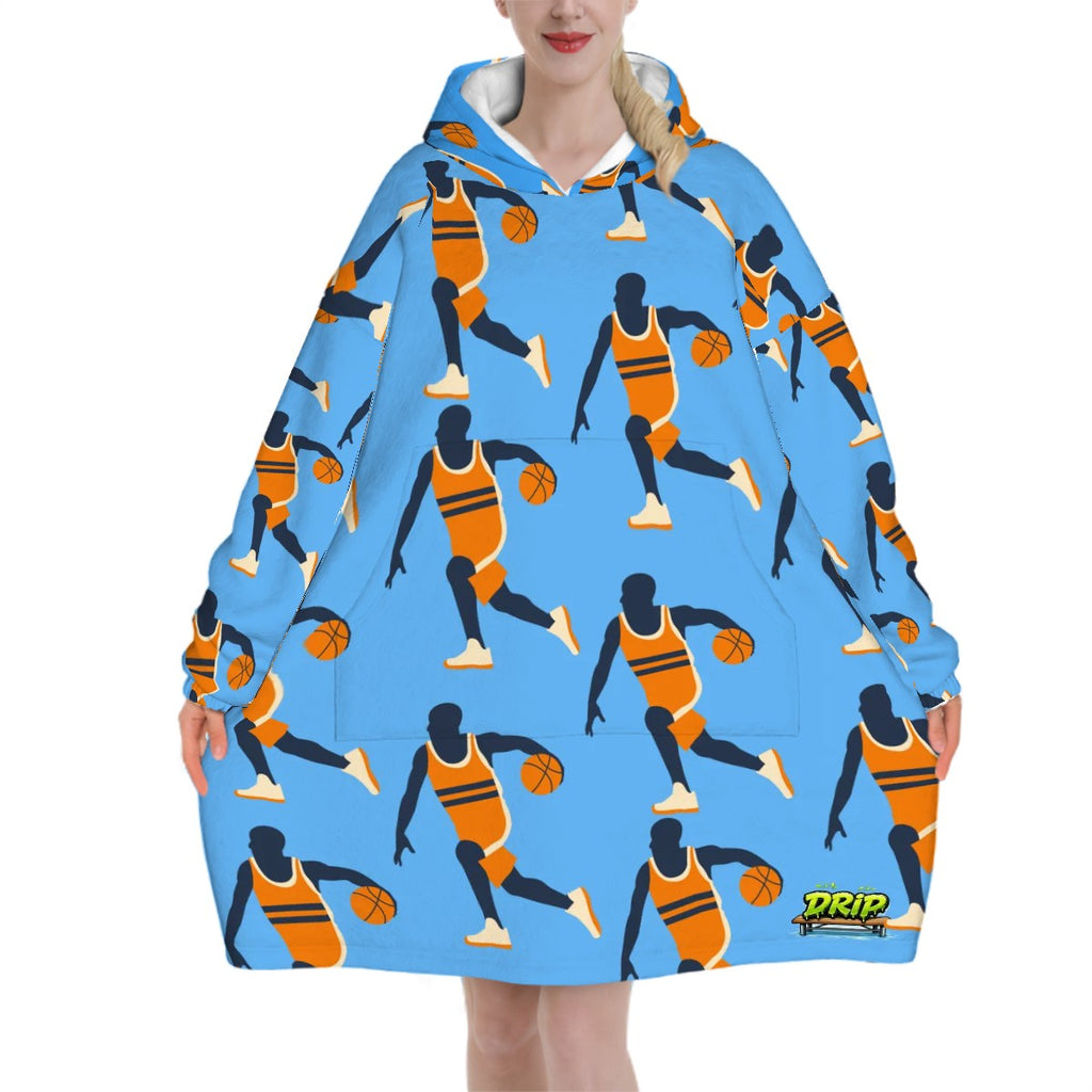 Adult Blanket Sweatshirt - Basketball Dribble Blue