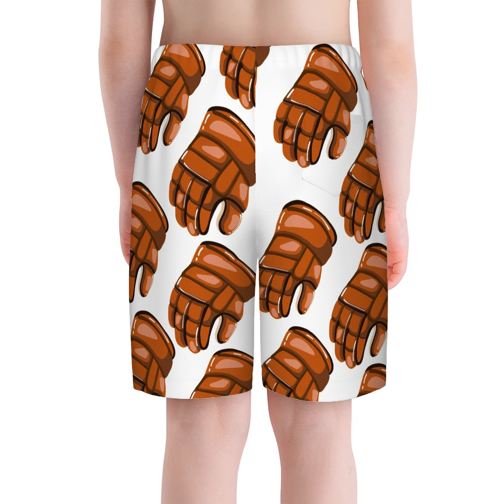 Youth Swim Shorts - Orange Hockey Gloves White