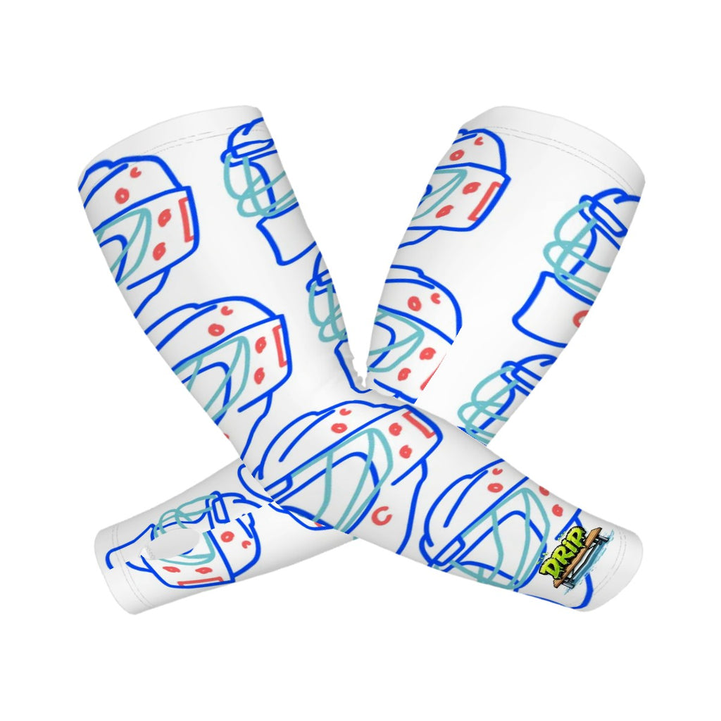 Drip Bench Performance Arm Sleeves - Goalie Helmet Sketch White