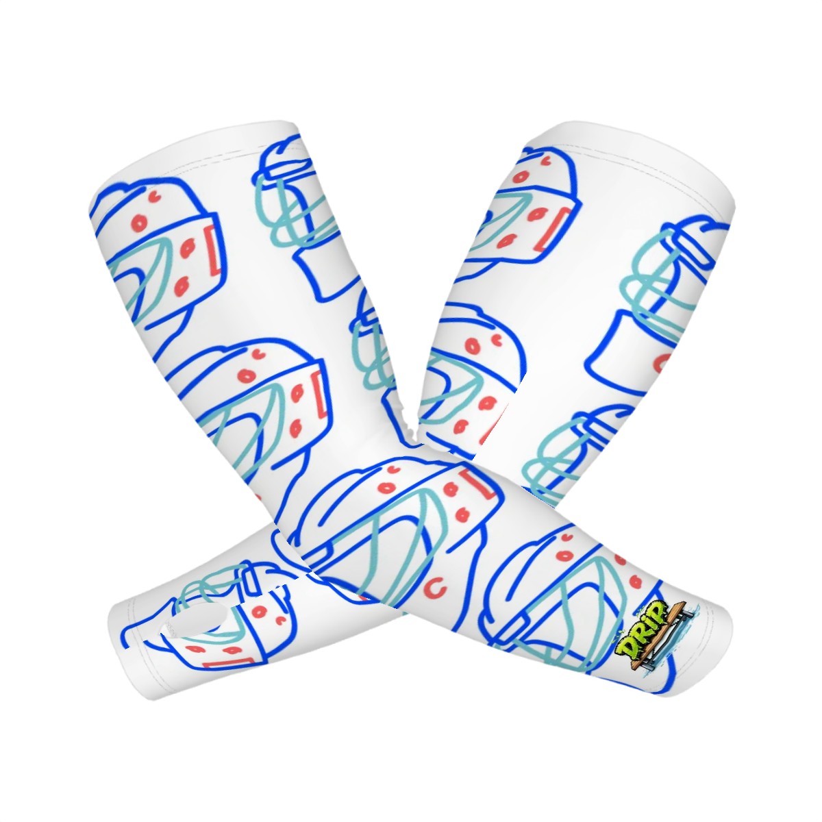Drip Bench Performance Arm Sleeves - Goalie Helmet Sketch White