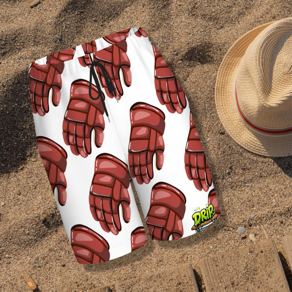 Youth Swim Shorts - Red Hockey Gloves White