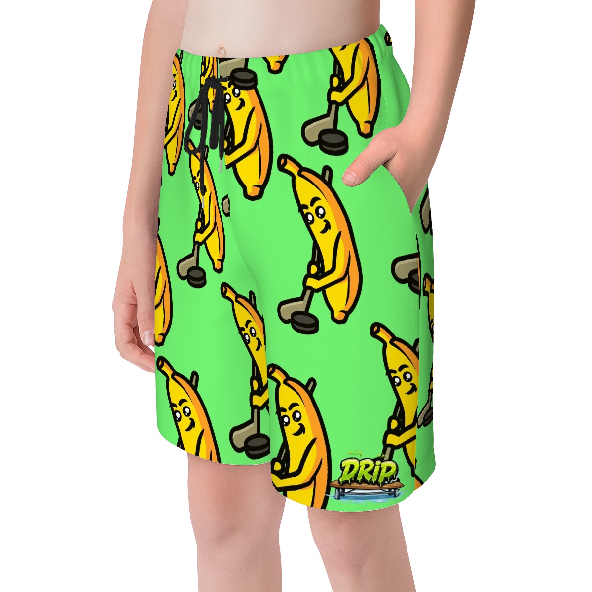 Youth Swim Shorts - Bananas for Hockey Hot Green