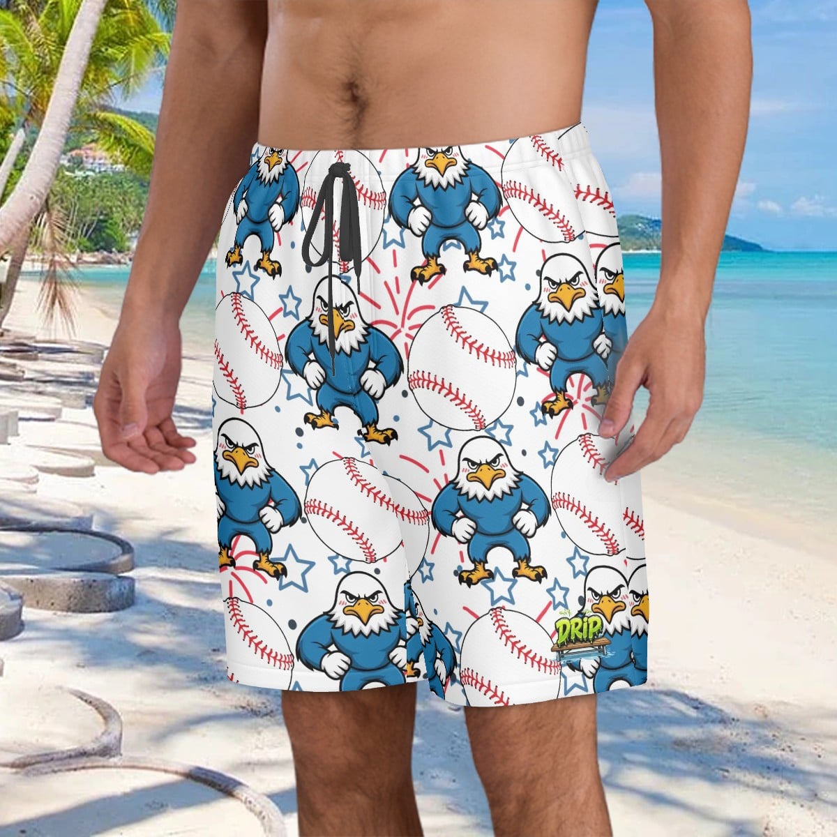 Men/Teen Swim Shorts - Stars and Strikes White