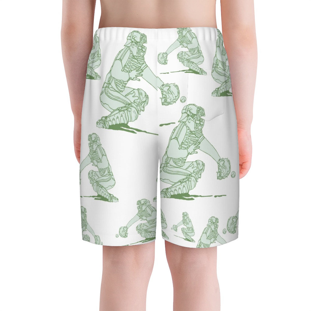 Youth Swim Shorts - Baseball Catcher White
