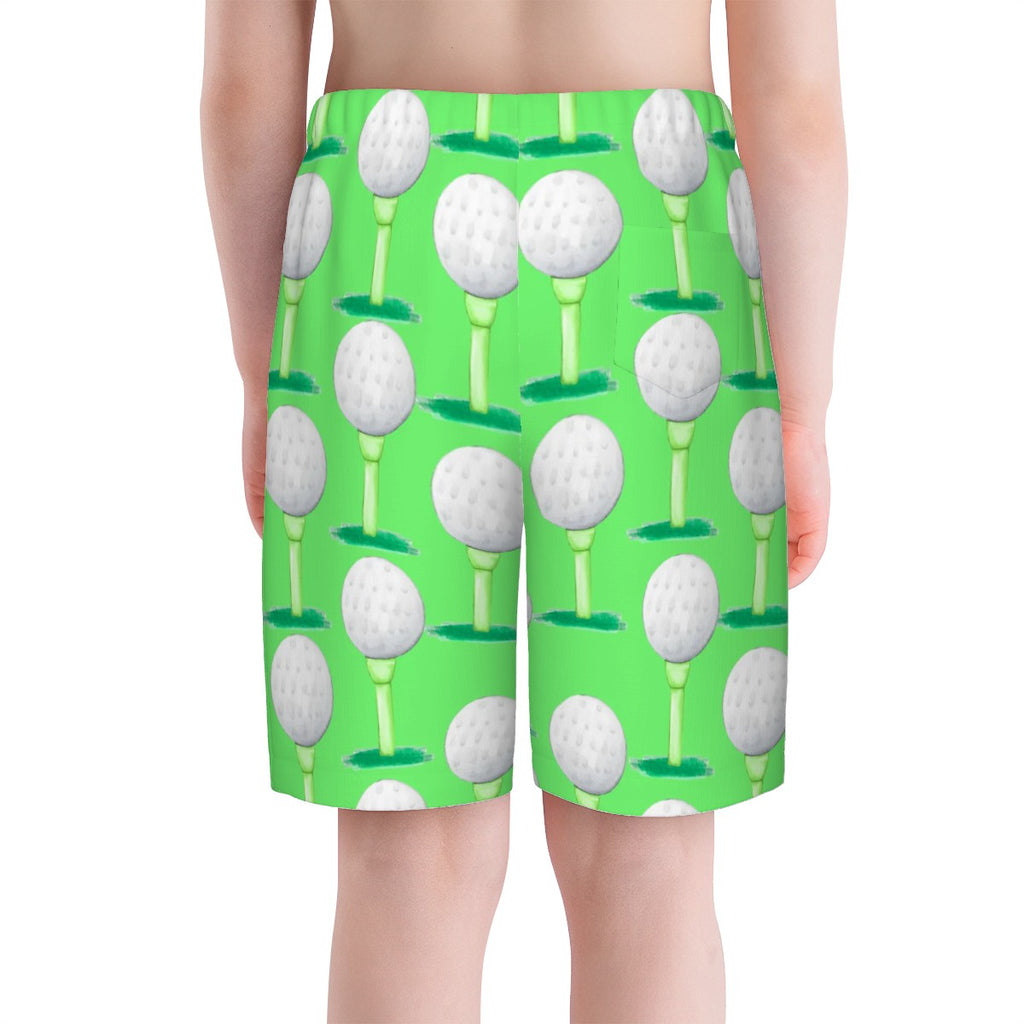 Youth Swim Shorts - Golf Ball and Tee Hot Green