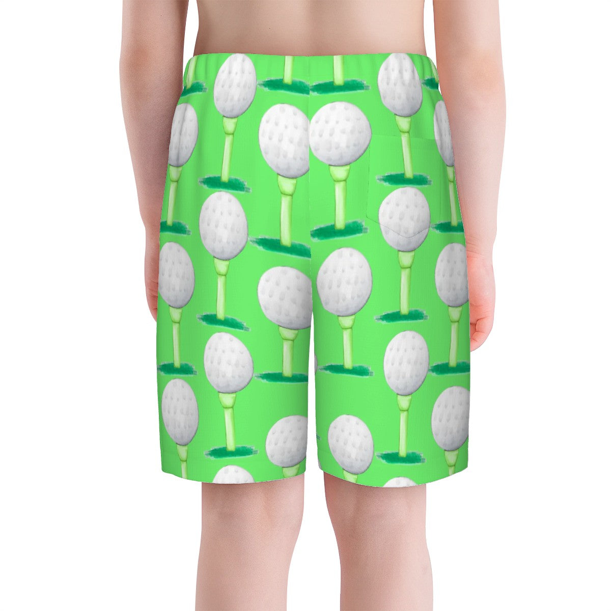 Youth Swim Shorts - Golf Ball and Tee Hot Green