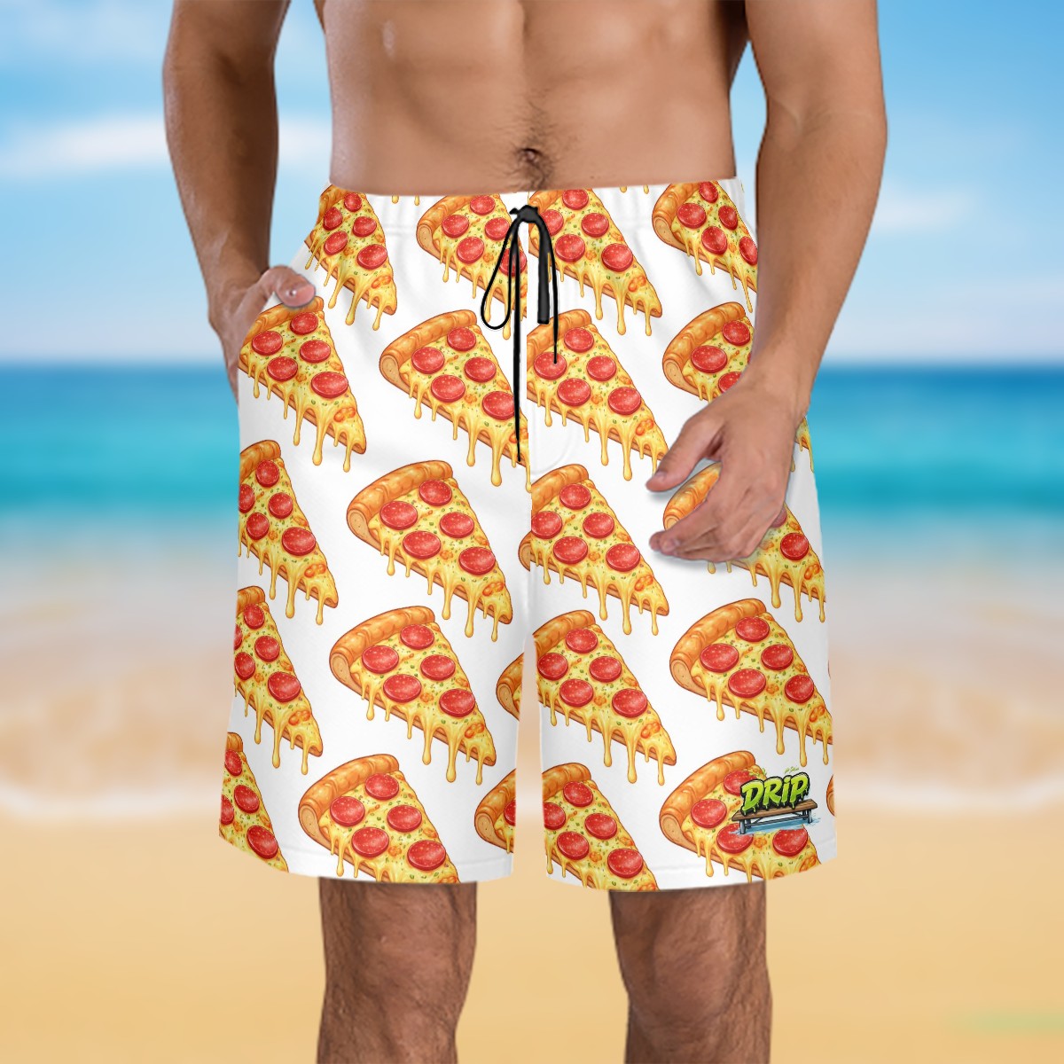 Men/Teen Swim Shorts - Pizza White