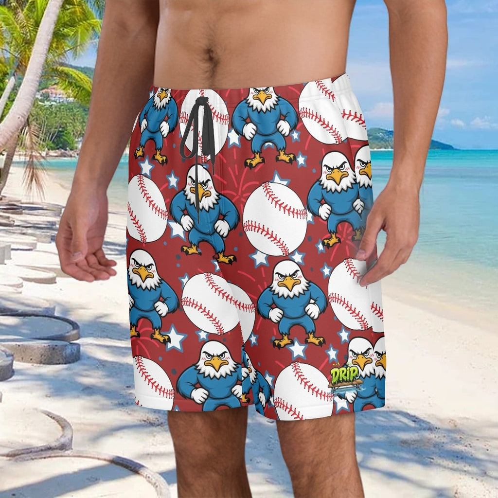 Men/Teen Swim Shorts - Stars and Strikes Classic Red