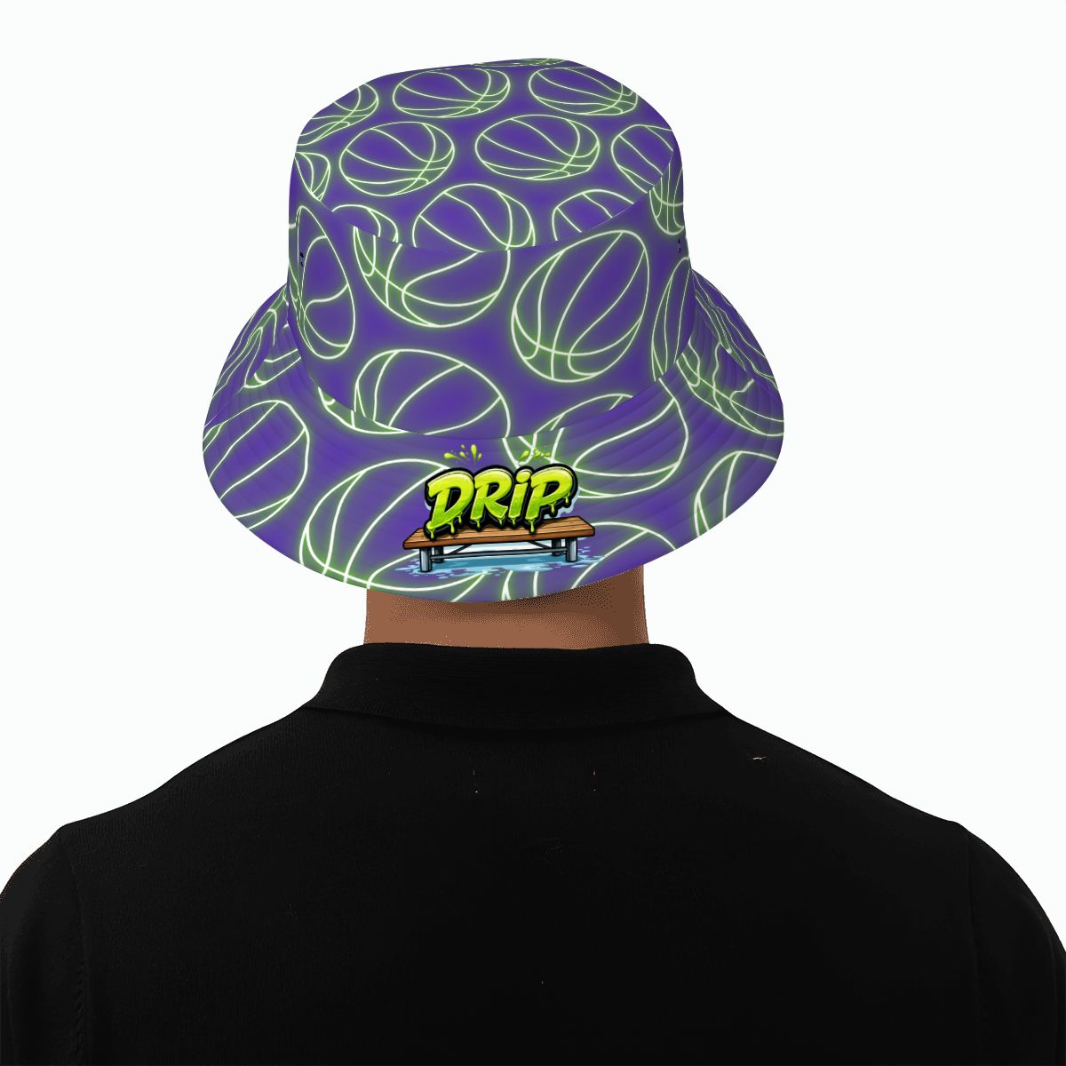 Drip Bucket Hat - Neon Green Basketballs Purple