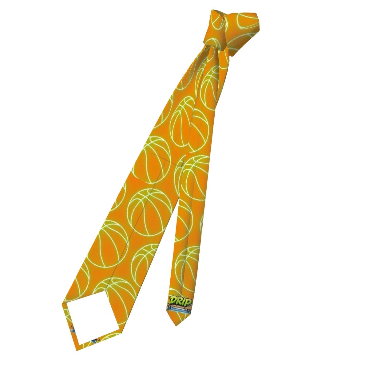 Game Day Tie - Neon Green Basketballs Orange