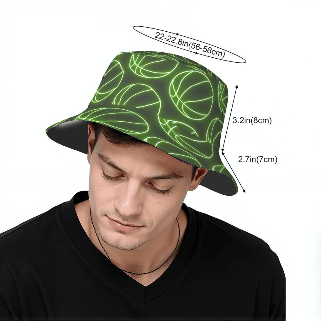 Drip Bucket Hat - Neon Green Basketballs Charcoal