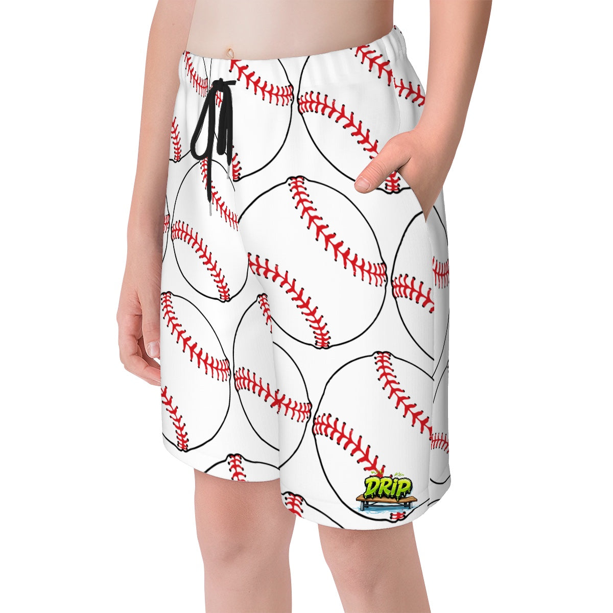 Youth Swim Shorts - Classic Baseball White