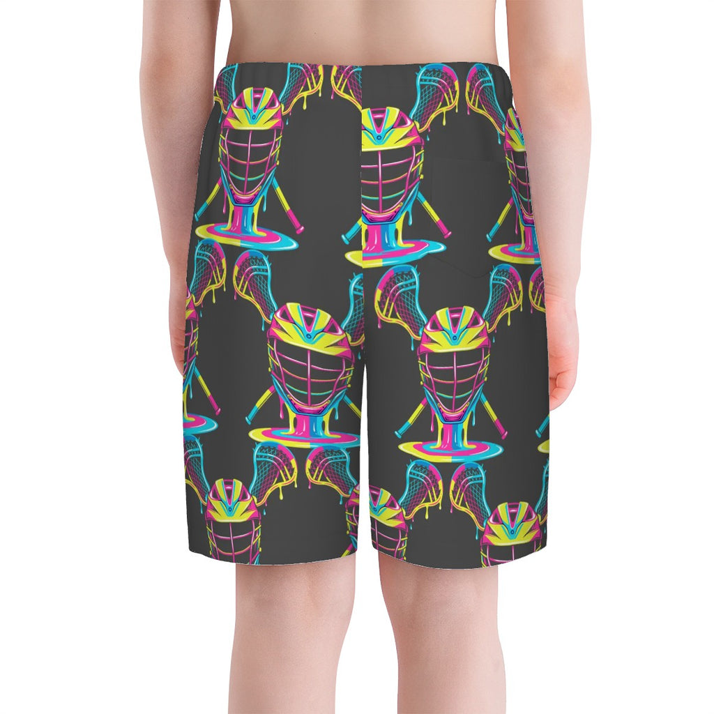 Youth Swim Shorts - Lacrosse Rainbow Drip Charcoal