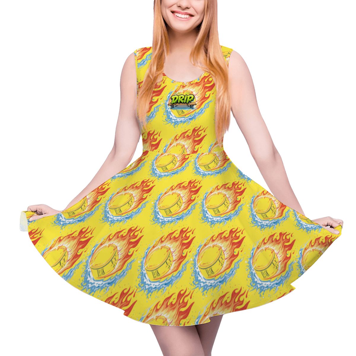Women's Game Day Dress - Flamin Hockey Pucks Yellow
