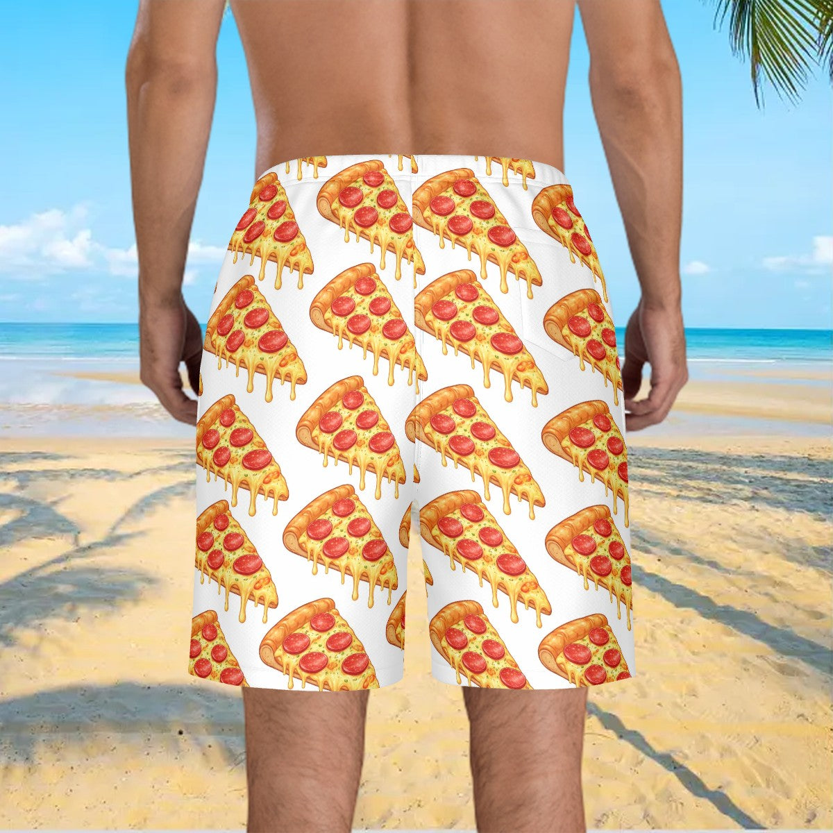 Men/Teen Swim Shorts - Pizza White