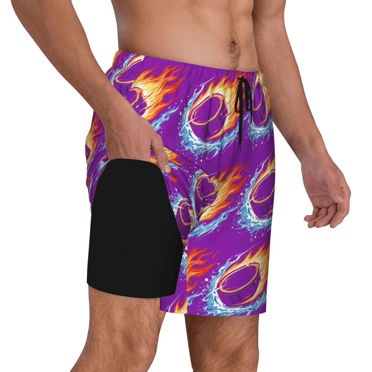 W2W Pro Mesh Hybrid Shorts - Flamin Hockey Pucks Classic Purple