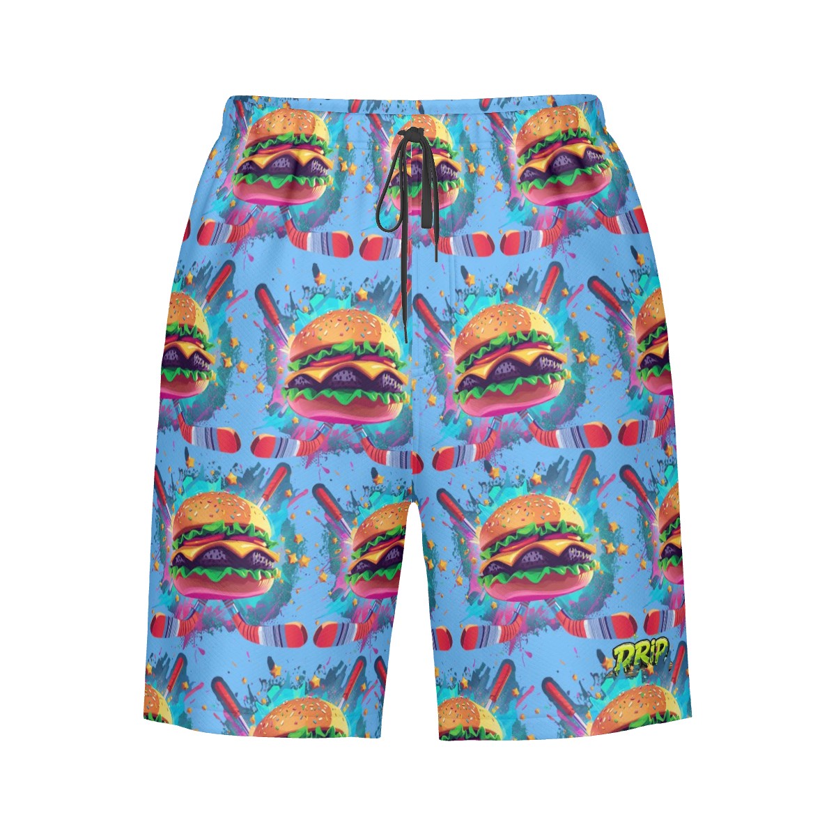 Men/Teen Swim Shorts - Cheeseburger and Hockey Sauce Blue