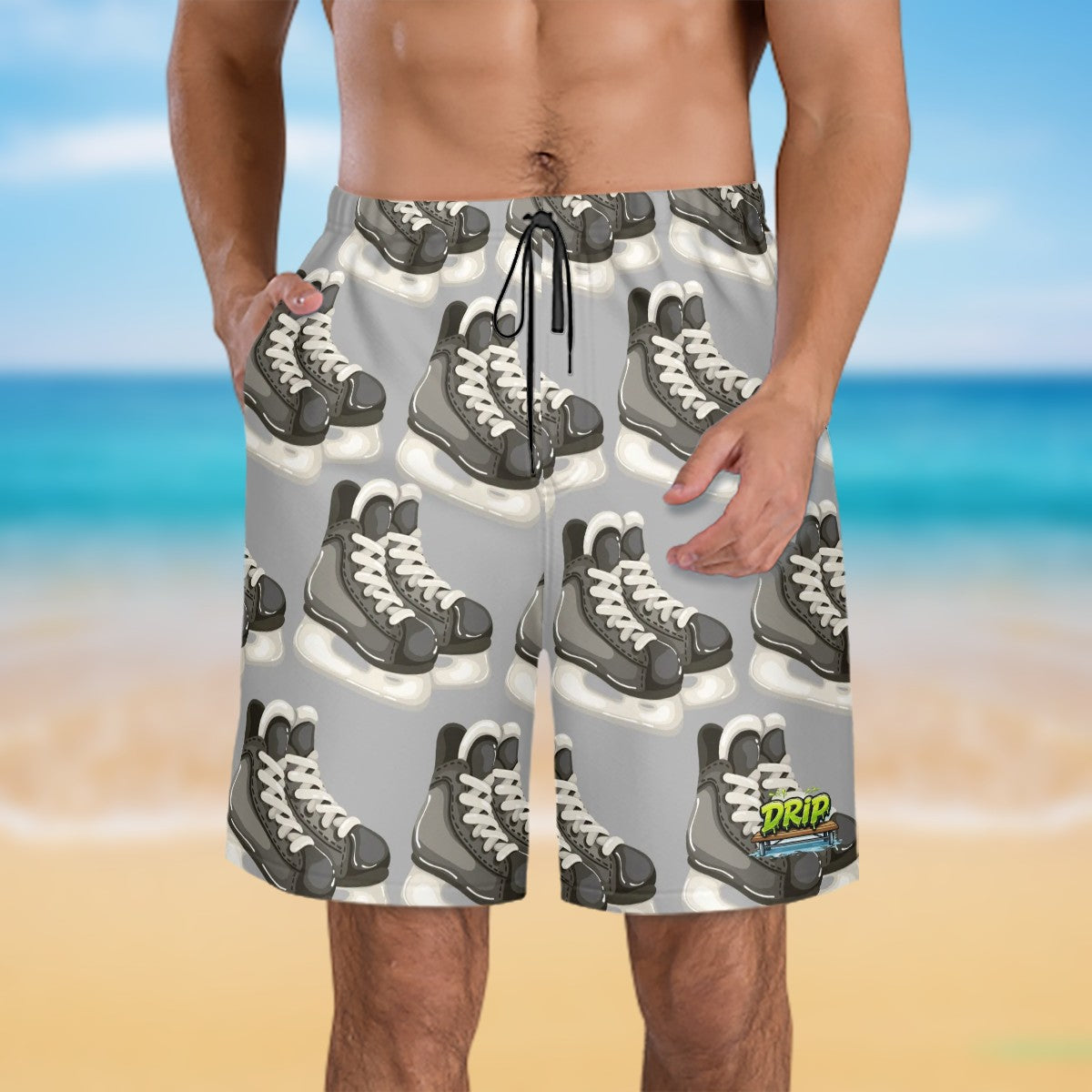 Men/Teen Swim Shorts - Hockey Skates Grey