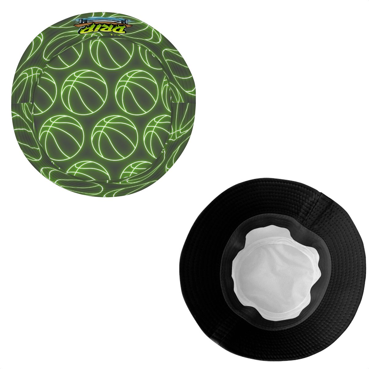 Drip Bucket Hat - Neon Green Basketballs Charcoal